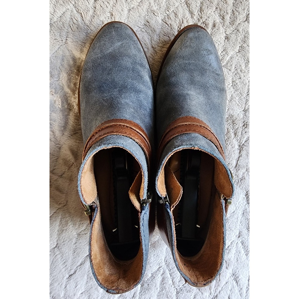 Born Kerri Blue Suede Brown Leather Buckle Ankle Boots Womens 7.5M - Picture 11 of 11